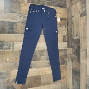 True Religion Cargo Legging‎ Pants Zipper Ankle Tapered NWT Navy Blue Womens 25
